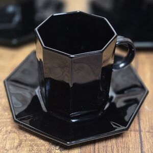 Goth Glam Black Amethyst Glass, Octagonal Vintage Expresso Set Of 10